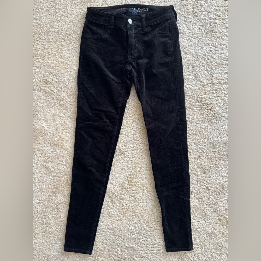 American Eagle Black Velvet Jeggings, size 0